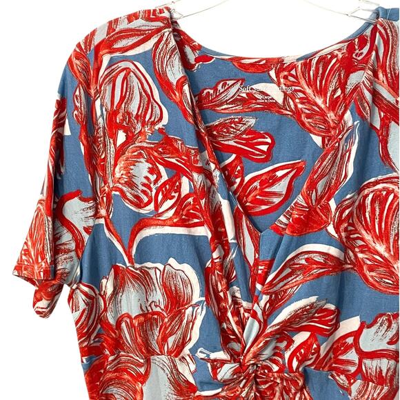 Soft Surroundings Spritzer Maxi Dress Womens XL Blue Red Twist Front Beachy Long - Picture 3 of 10